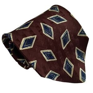 Robert Talbott Studio Brown White Blue Diamond Geometric Pattern Silk Tie